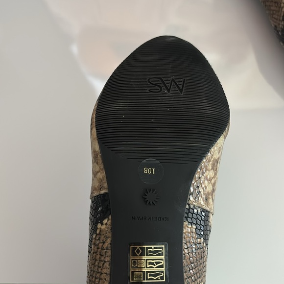 Stuart Weitzman Tan and Black Snake-Print Block Heel Ankle Boots - Picture 9 of 9